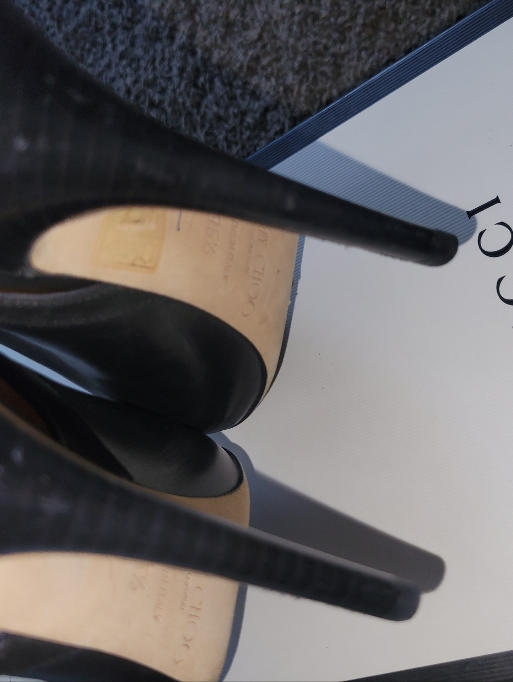 Jimmy Choo Peep Toe Leather Stiletto Black Zip Sandal Sling Backs 36.5 6.5 - Picture 9 of 9